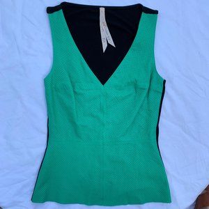 Green v-neck 100%leather top sleeveless